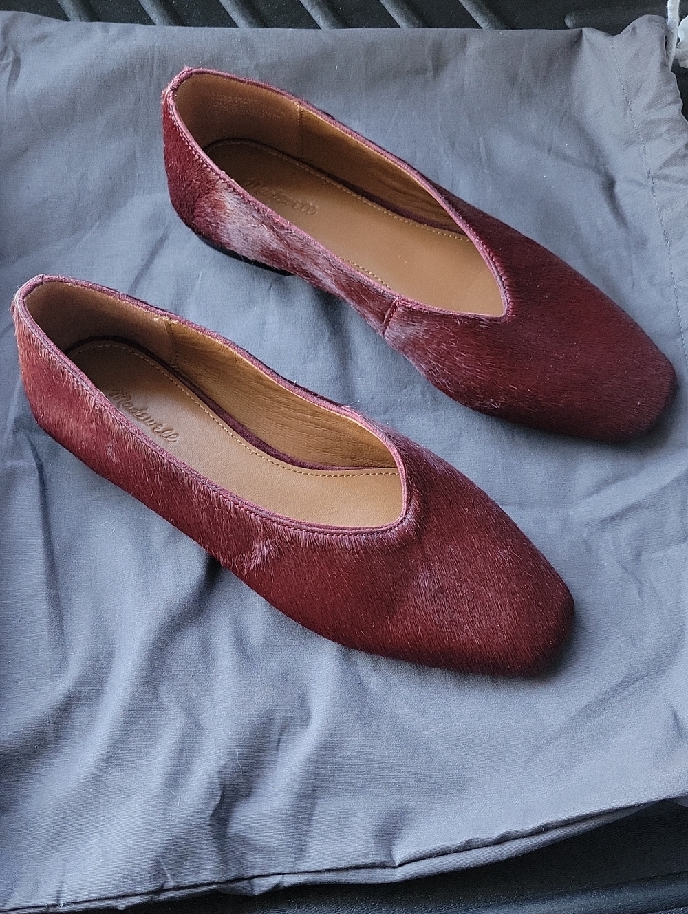 Madewell Burgundy Faux-Hair Square-Toe Flats